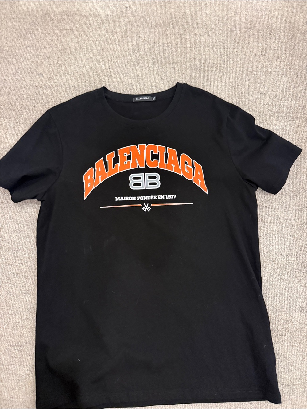 Balenciaga Black Short-Sleeve Tee with Orange Arch Logo
